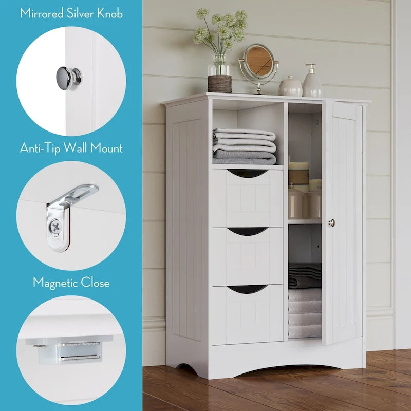 Armoire de rangement RiverRidge Ashland à porte simple pour salle de bain et buanderie avec 3 tiroirs, étagère ouverte et réglable