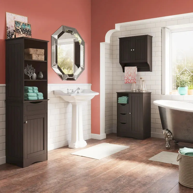 Armoire de rangement RiverRidge Ashland à porte simple pour salle de bain et buanderie avec 3 tiroirs, étagère ouverte et réglable