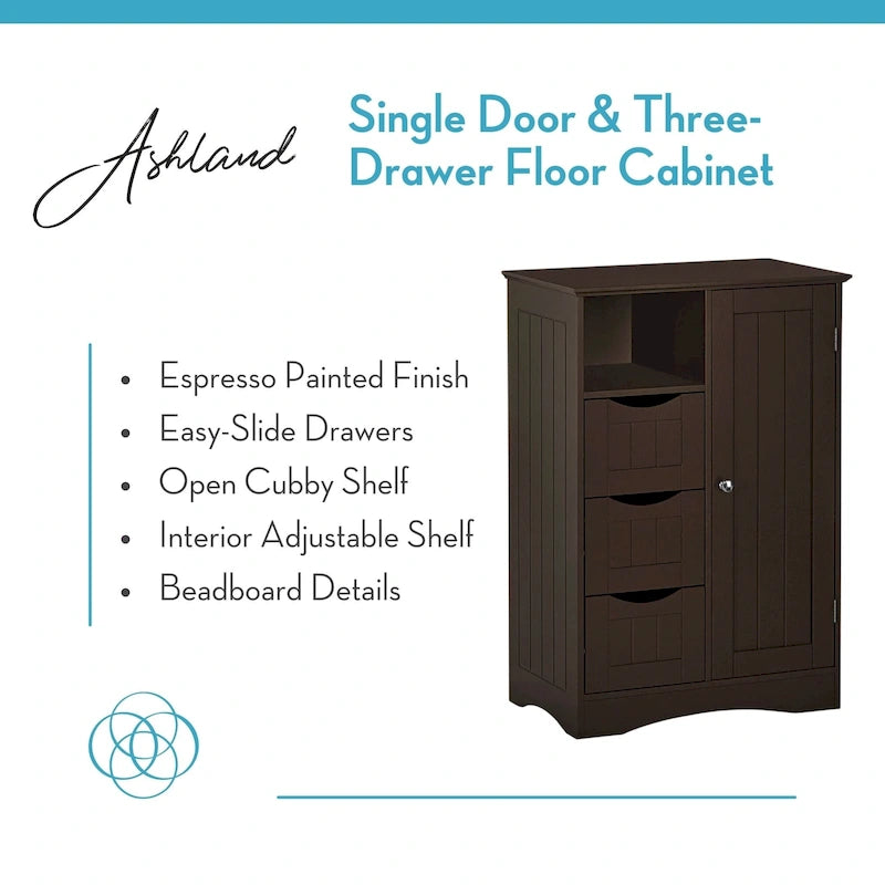 Armoire de rangement RiverRidge Ashland à porte simple pour salle de bain et buanderie avec 3 tiroirs, étagère ouverte et réglable