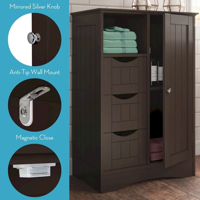 Armoire de rangement RiverRidge Ashland à porte simple pour salle de bain et buanderie avec 3 tiroirs, étagère ouverte et réglable