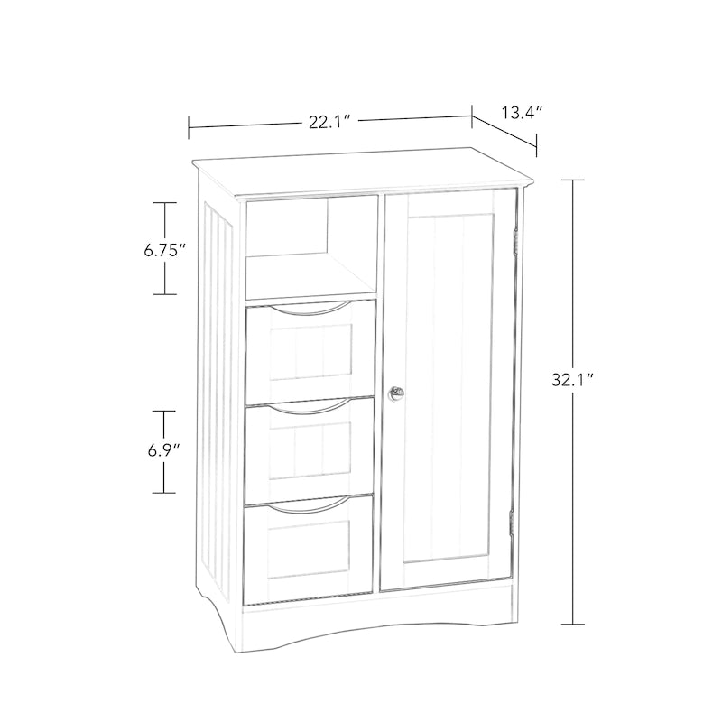 Armoire de rangement RiverRidge Ashland à porte simple pour salle de bain et buanderie avec 3 tiroirs, étagère ouverte et réglable