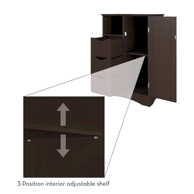Armoire de rangement RiverRidge Ashland à porte simple pour salle de bain et buanderie avec 3 tiroirs, étagère ouverte et réglable