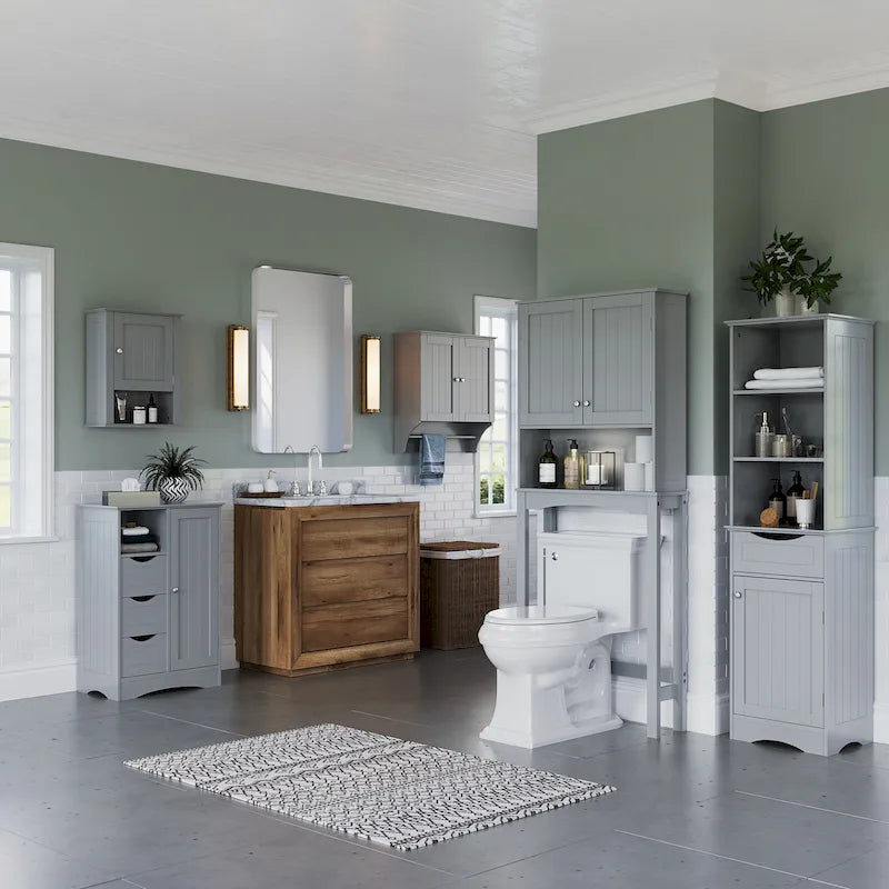 Armoire de rangement RiverRidge Ashland à porte simple pour salle de bain et buanderie avec 3 tiroirs, étagère ouverte et réglable