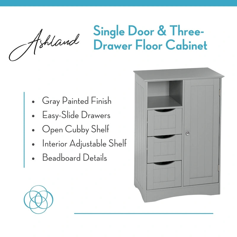 Armoire de rangement RiverRidge Ashland à porte simple pour salle de bain et buanderie avec 3 tiroirs, étagère ouverte et réglable