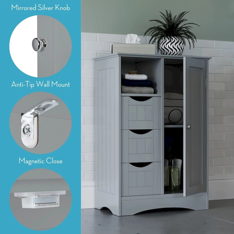 Armoire de rangement RiverRidge Ashland à porte simple pour salle de bain et buanderie avec 3 tiroirs, étagère ouverte et réglable