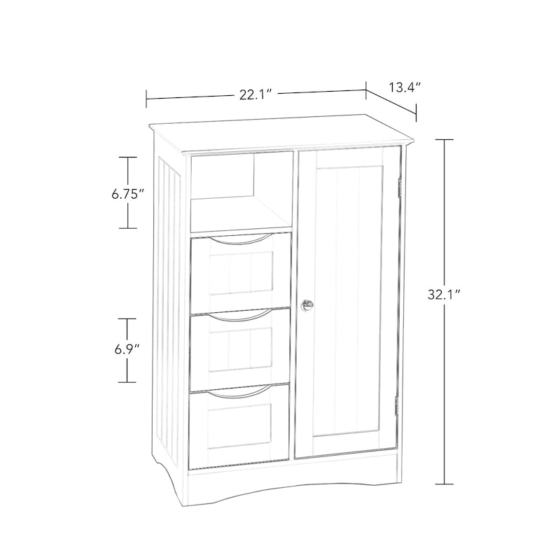 Armoire de rangement RiverRidge Ashland à porte simple pour salle de bain et buanderie avec 3 tiroirs, étagère ouverte et réglable