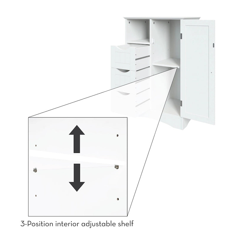 Armoire de rangement RiverRidge Ashland à porte simple pour salle de bain et buanderie avec 3 tiroirs, étagère ouverte et réglable