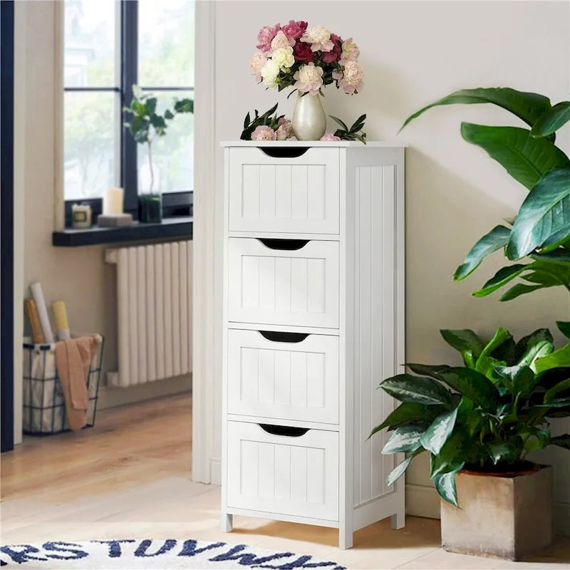 Yaheetech Bathroom Floor Cabinet Slim Bath Cabinet with 4 Drawers