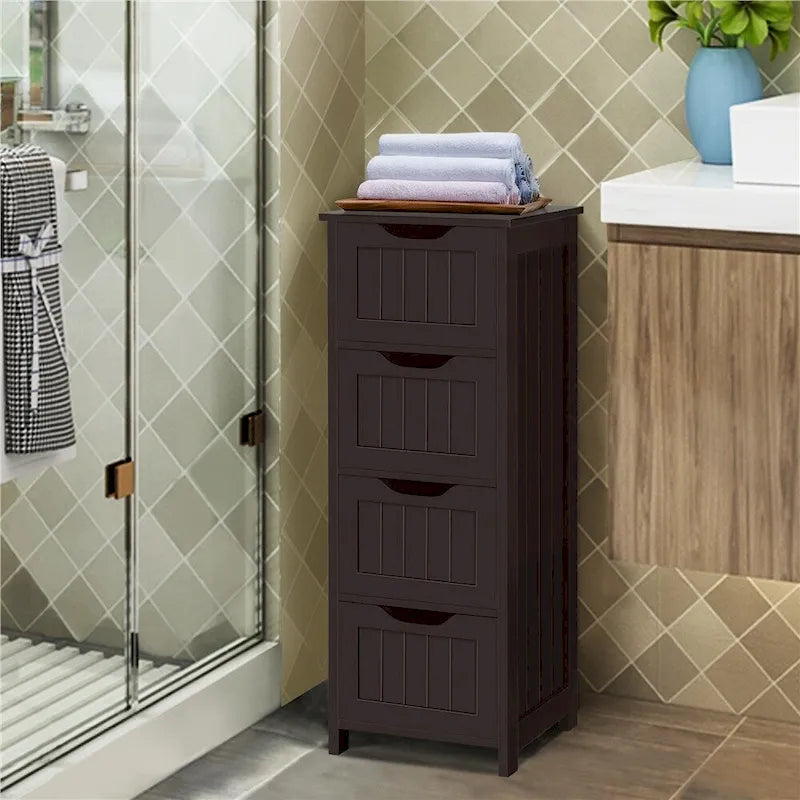 Yaheetech Bathroom Floor Cabinet Slim Bath Cabinet with 4 Drawers