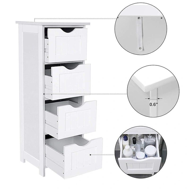 Meuble de rangement de salle de bain blanc, meuble de bureau autoportant avec tiroirs - 30L x 30l x 82H cm