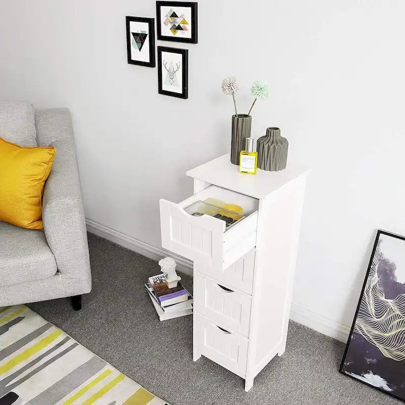 Meuble de rangement de salle de bain blanc, meuble de bureau autoportant avec tiroirs - 30L x 30l x 82H cm