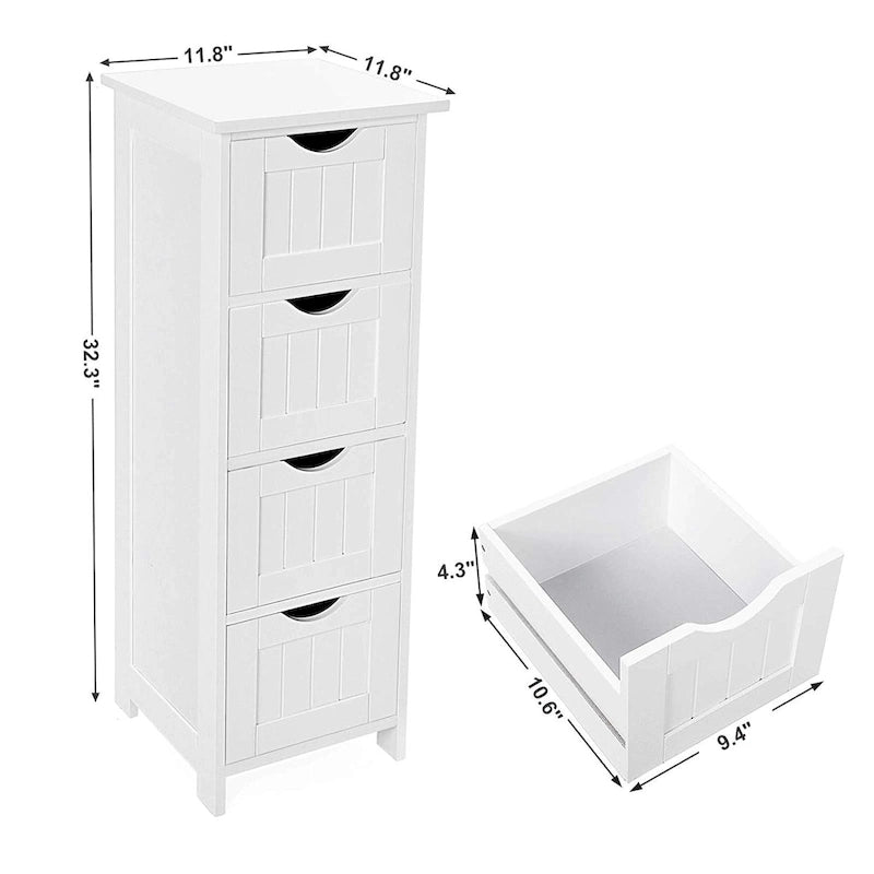 Meuble de rangement de salle de bain blanc, meuble de bureau autoportant avec tiroirs - 30L x 30l x 82H cm