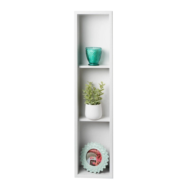 ALFI brand 8  x 36  White Matte Stainless Steel Vertical Triple Shelf Bath Shower Niche