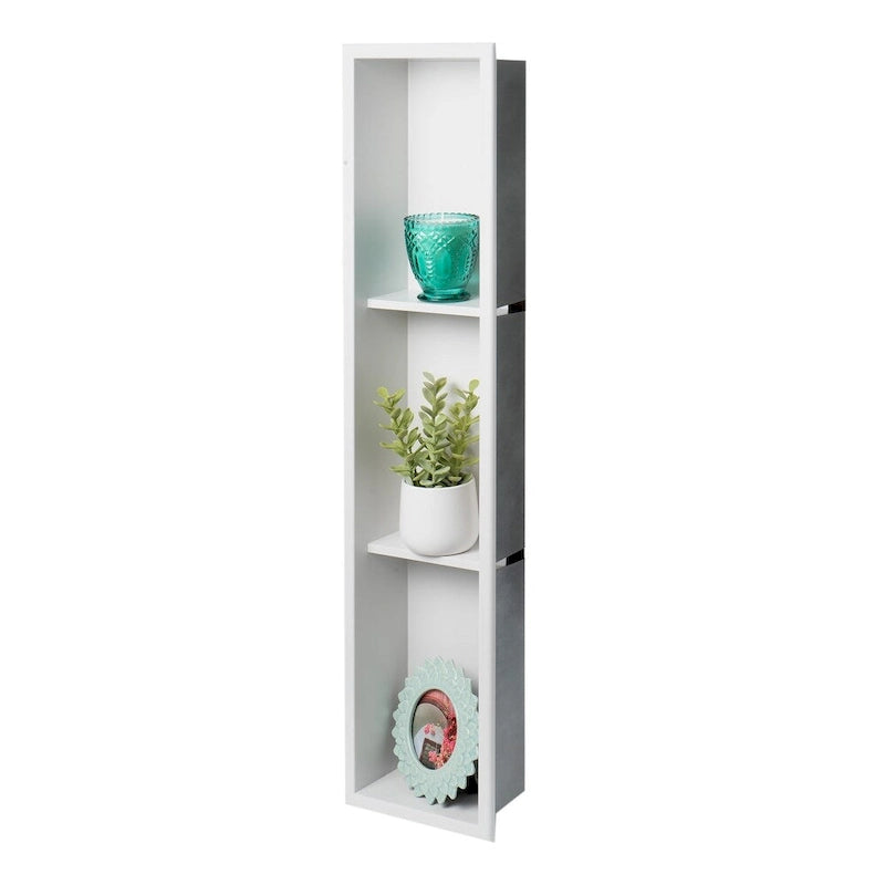 ALFI brand 8  x 36  White Matte Stainless Steel Vertical Triple Shelf Bath Shower Niche