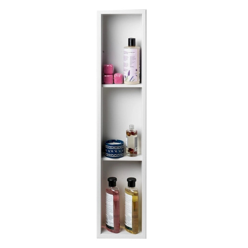 ALFI brand 8  x 36  White Matte Stainless Steel Vertical Triple Shelf Bath Shower Niche