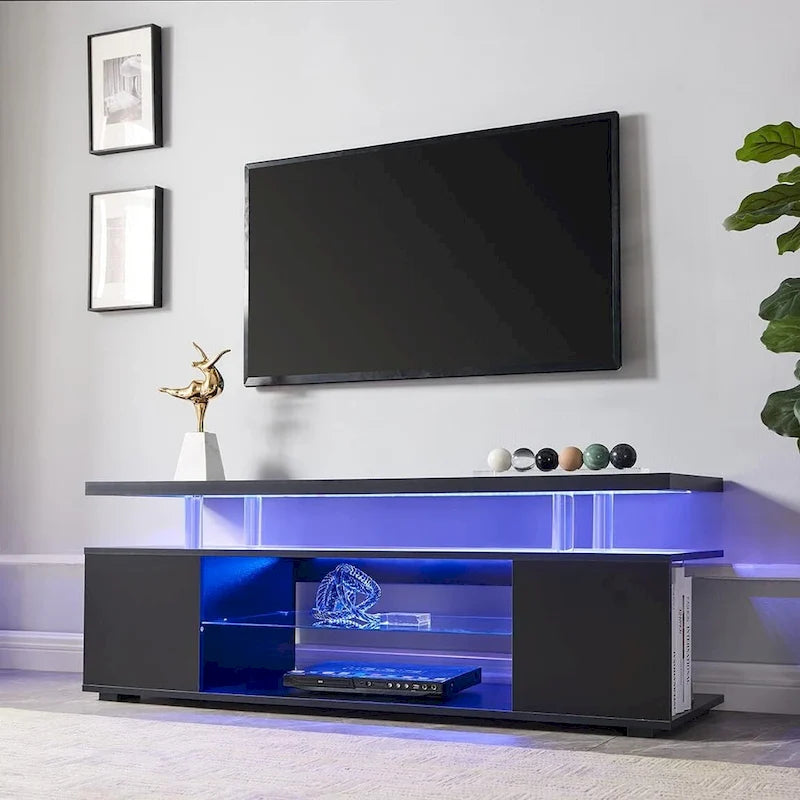 Center Media Storage Console Table with Large Side Cabinet for Living Room - White