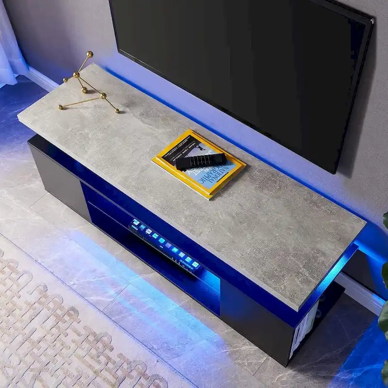 Center Media Storage Console Table with Large Side Cabinet for Living Room - White