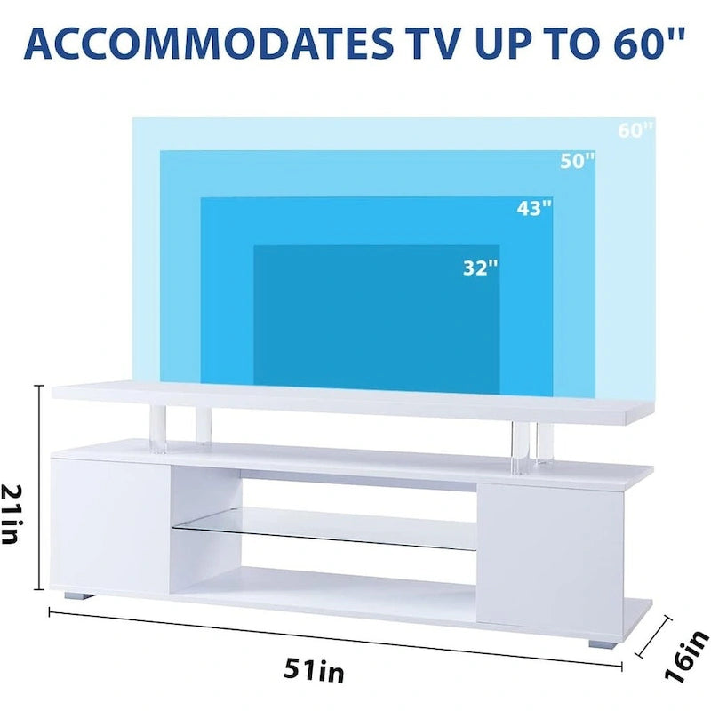 Center Media Storage Console Table with Large Side Cabinet for Living Room - White