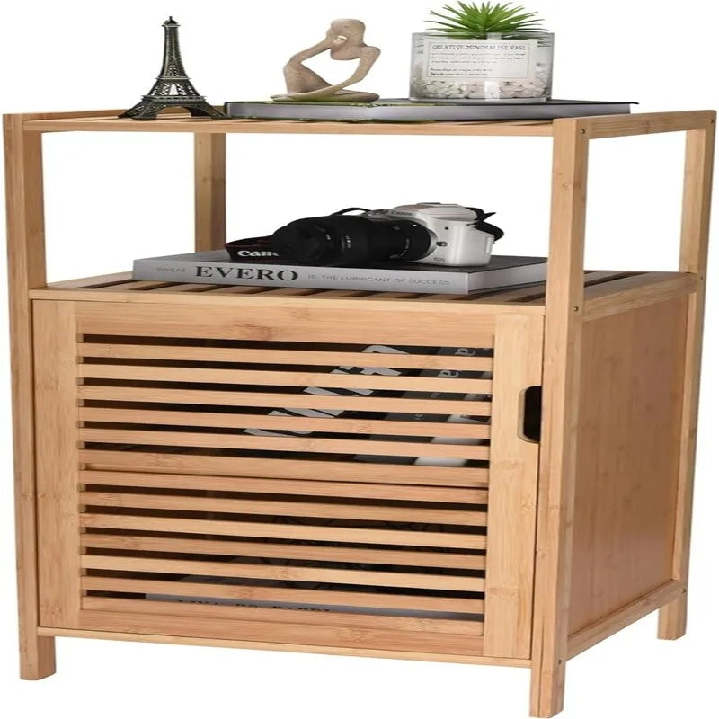 Étagère à chaussures en bambou avec portes pour salle de bain - 33,5 P x 36,5 L x 86 H