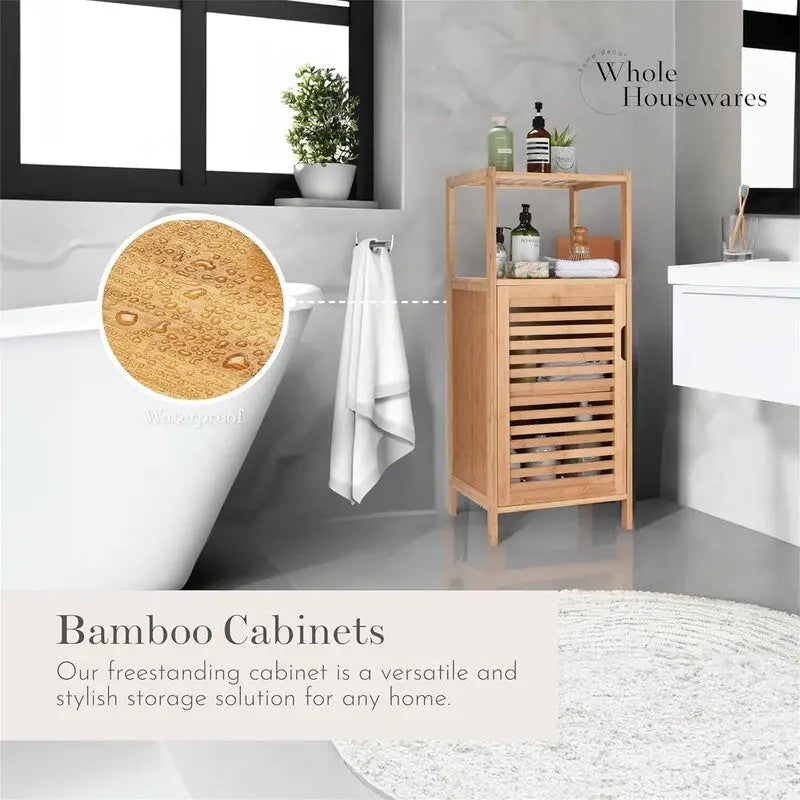Étagère à chaussures en bambou avec portes pour salle de bain - 33,5 P x 36,5 L x 86 H