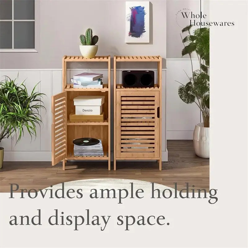 Étagère à chaussures en bambou avec portes pour salle de bain - 33,5 P x 36,5 L x 86 H