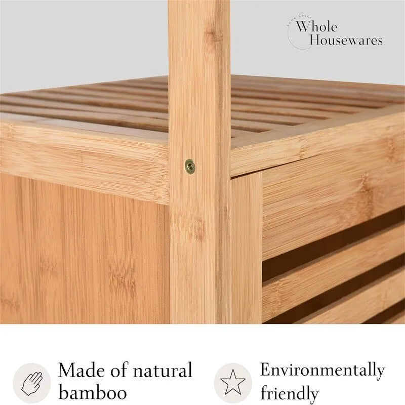Étagère à chaussures en bambou avec portes pour salle de bain - 33,5 P x 36,5 L x 86 H