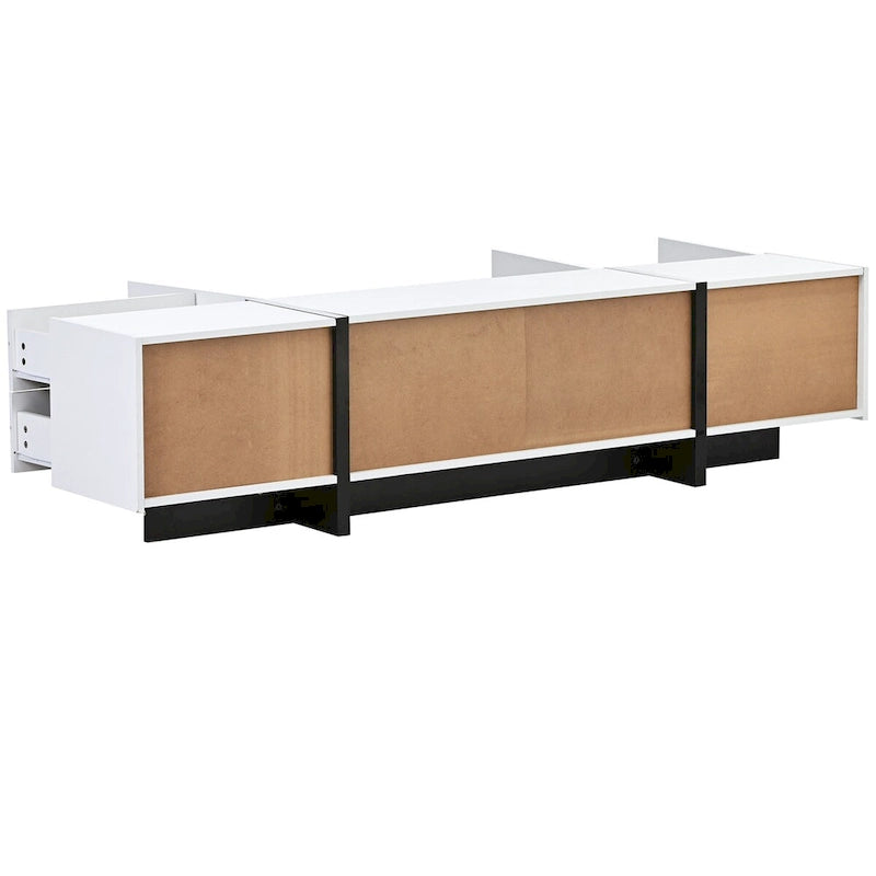 Siavonce White & Black Contemporary Rectangle Design TV Stand - 74.8 W x 13.7 D x 17.7 H