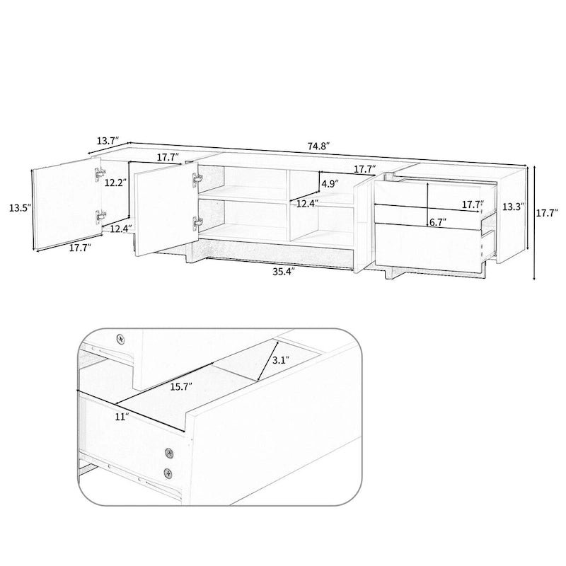 Siavonce White & Black Contemporary Rectangle Design TV Stand - 74.8 W x 13.7 D x 17.7 H