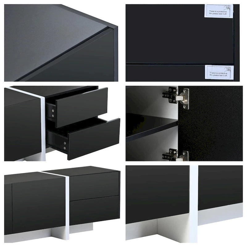 Siavonce White & Black Contemporary Rectangle Design TV Stand - 74.8 W x 13.7 D x 17.7 H