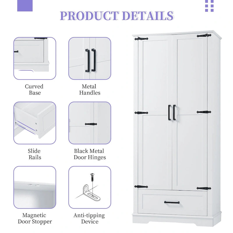 Tall Bathroom Storage Cabinet with 2 Doors, 1 Drawer & Adjustable Shelf