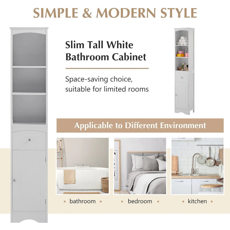 Tall Bathroom Cabinet Freestanding Storage Cabinet with Drawer - 13.4 L x 9.1 W x 66.9 H