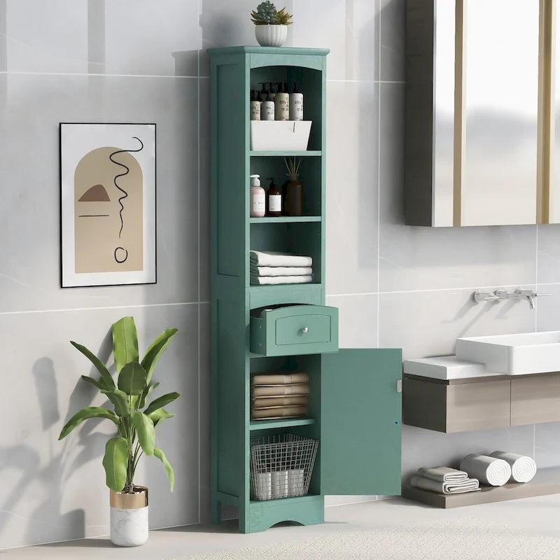 Tall Bathroom Cabinet Freestanding Storage Cabinet with Drawer - 13.4 L x 9.1 W x 66.9 H