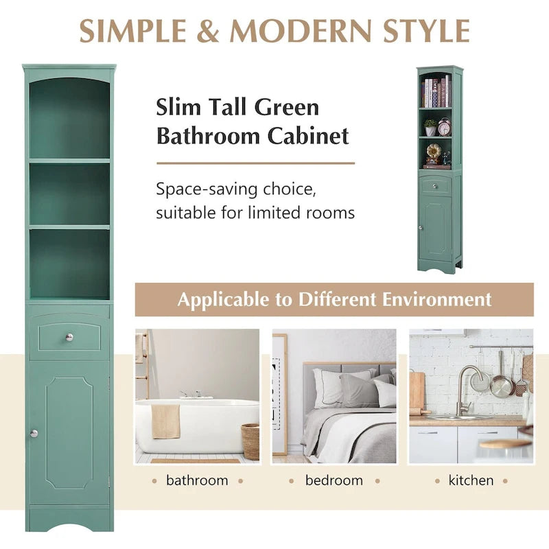 Tall Bathroom Cabinet Freestanding Storage Cabinet with Drawer - 13.4 L x 9.1 W x 66.9 H