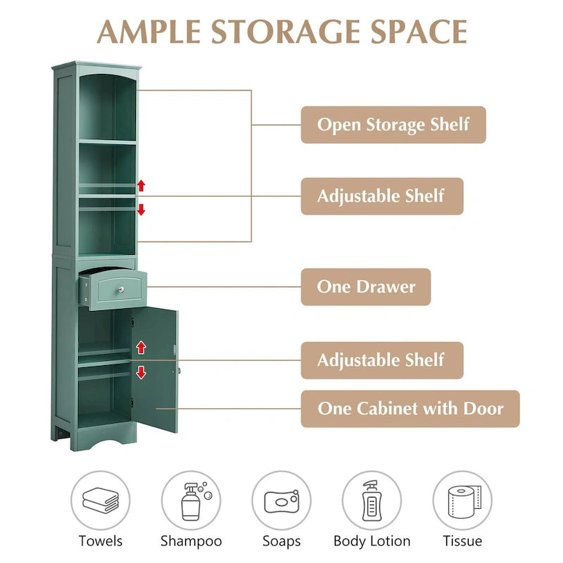 Tall Bathroom Cabinet Freestanding Storage Cabinet with Drawer - 13.4 L x 9.1 W x 66.9 H