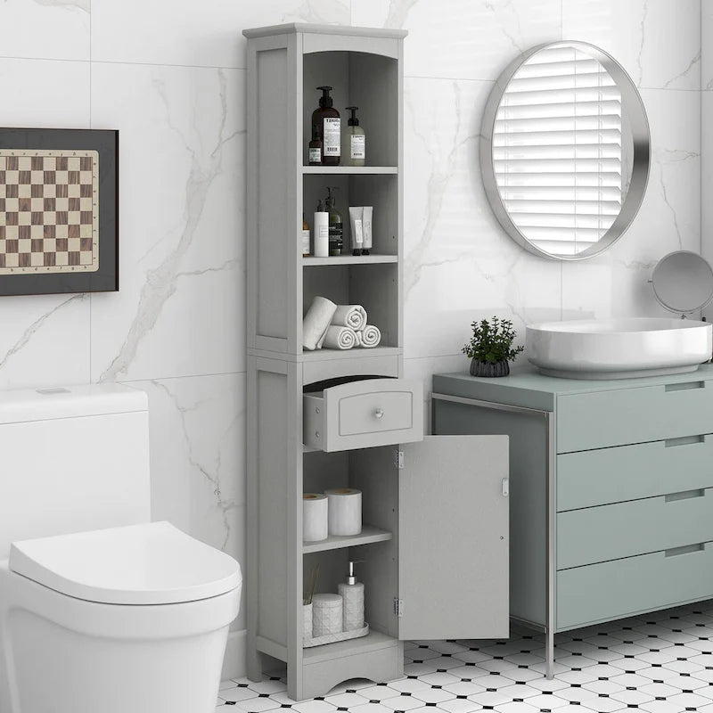 Tall Bathroom Cabinet Freestanding Storage Cabinet with Drawer - 13.4 L x 9.1 W x 66.9 H