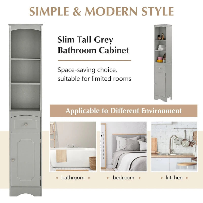 Tall Bathroom Cabinet Freestanding Storage Cabinet with Drawer - 13.4 L x 9.1 W x 66.9 H