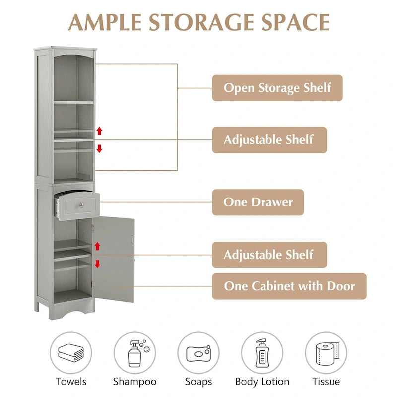 Tall Bathroom Cabinet Freestanding Storage Cabinet with Drawer - 13.4 L x 9.1 W x 66.9 H