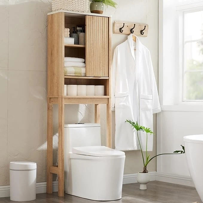 68  Tall Modern Over The Toilet Storage Cabinet, Tall Wood Space Saver - N/A