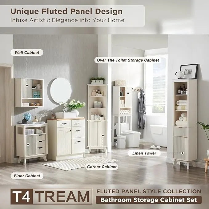 68 Tall Modern Over The Toilet Storage Cabinet, Tall Wood Space Saver - N/A