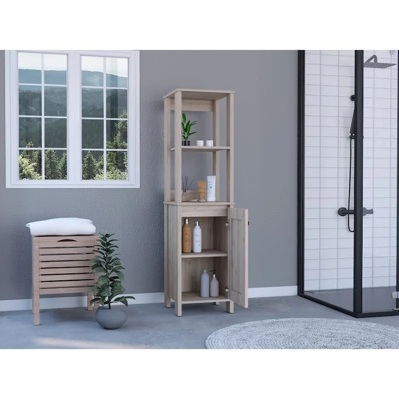 Linen Cabinet Jannes, Two Open Shelves, Single Door, Light Oak / White Finish