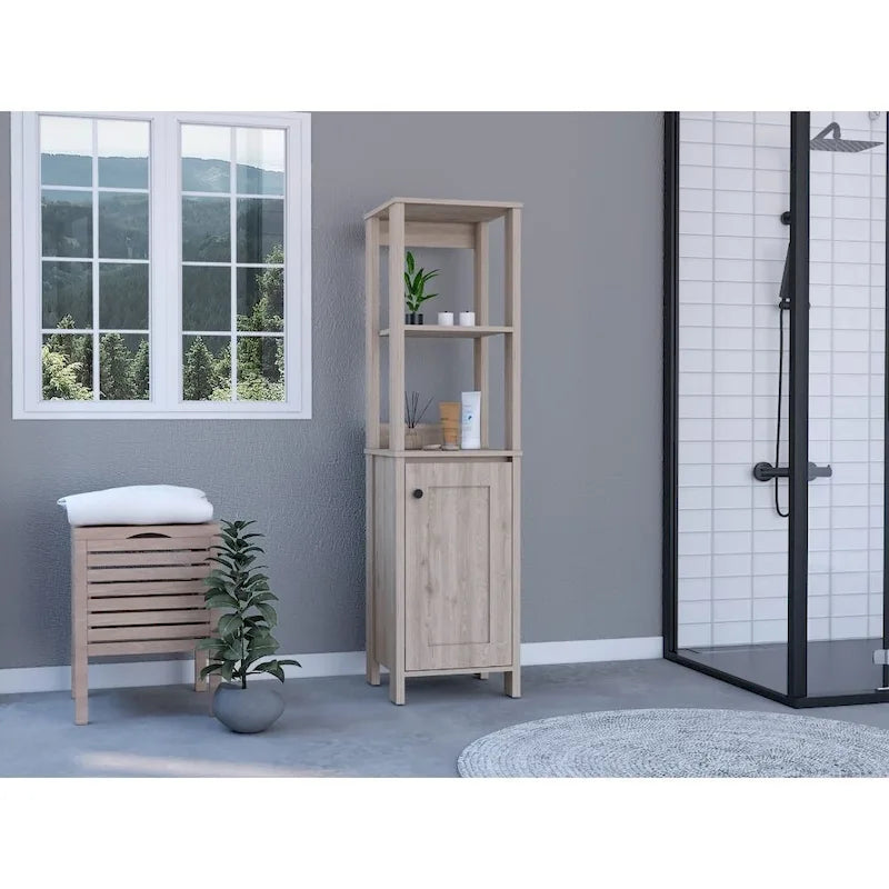 Linen Cabinet Jannes, Two Open Shelves, Single Door, Light Oak / White Finish