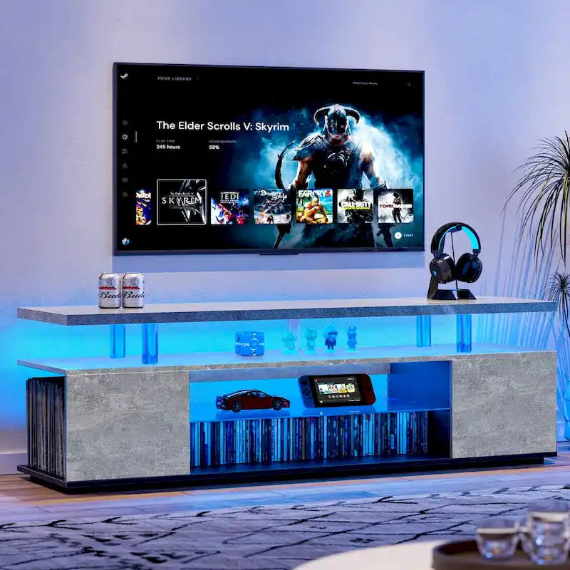 Center Media Storage Console Table with Large Side Cabinet for Living Room - 63.00 L * 16 W * 21 H