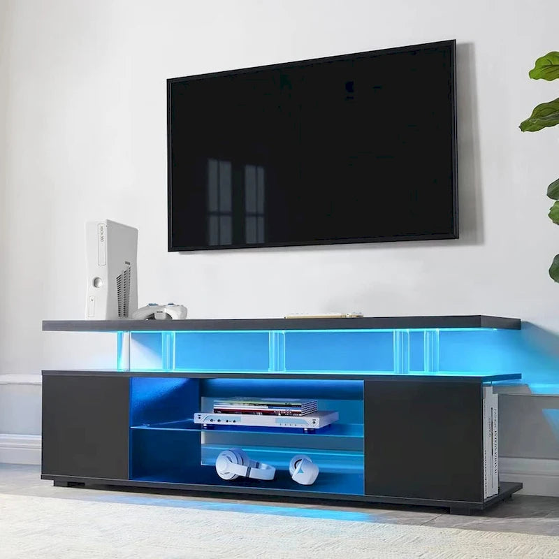 Center Media Storage Console Table with Large Side Cabinet for Living Room - 63.00 L * 16 W * 21 H