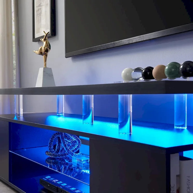 Center Media Storage Console Table with Large Side Cabinet for Living Room - 63.00 L * 16 W * 21 H