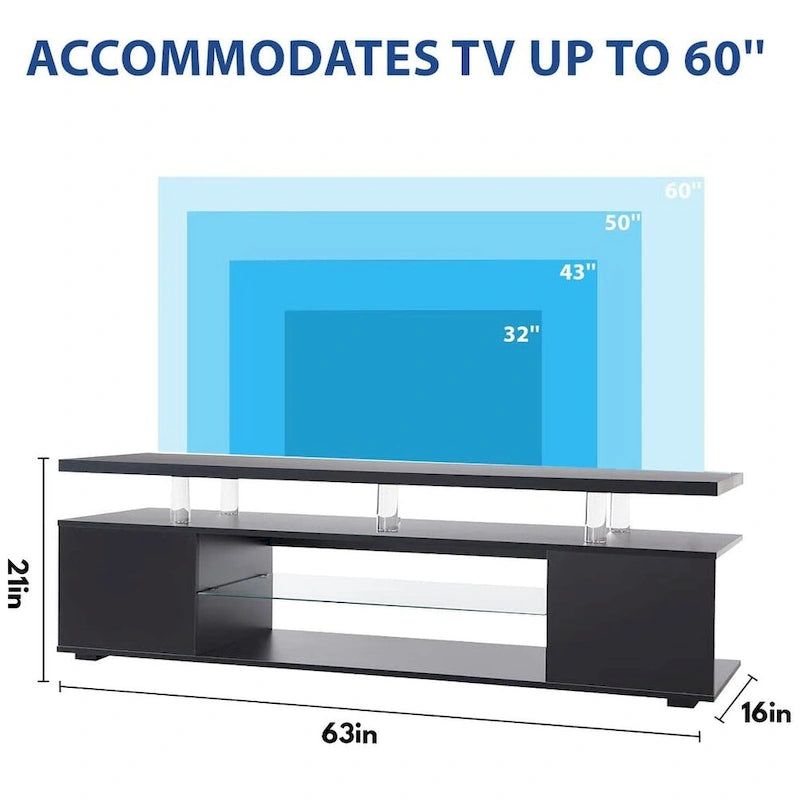Center Media Storage Console Table with Large Side Cabinet for Living Room - 63.00 L * 16 W * 21 H