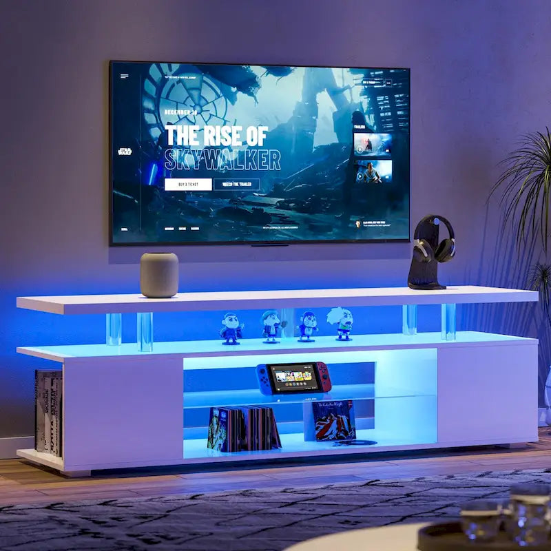 Center Media Storage Console Table with Large Side Cabinet for Living Room - 63.00 L * 16 W * 21 H