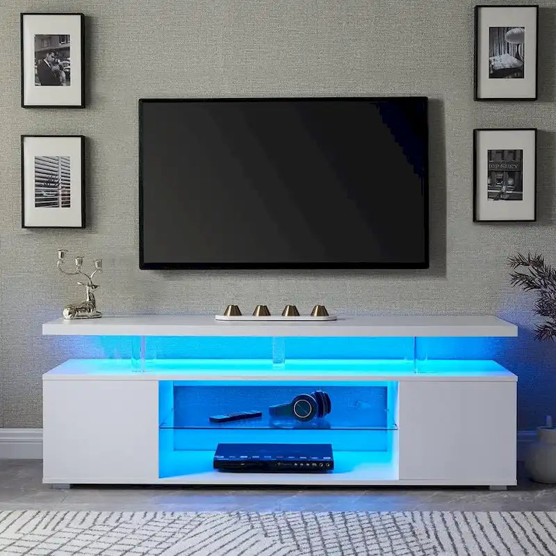Center Media Storage Console Table with Large Side Cabinet for Living Room - 63.00 L * 16 W * 21 H