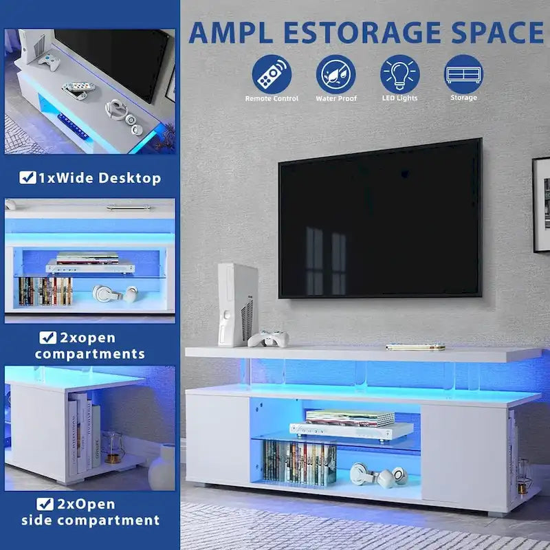 Center Media Storage Console Table with Large Side Cabinet for Living Room - 63.00 L * 16 W * 21 H