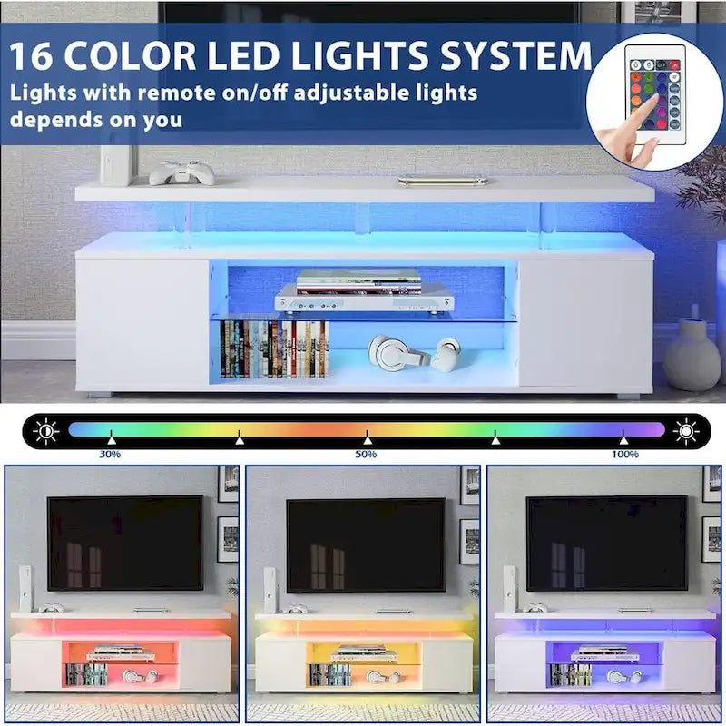 Center Media Storage Console Table with Large Side Cabinet for Living Room - 63.00 L * 16 W * 21 H