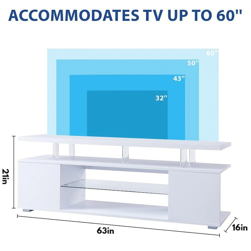 Center Media Storage Console Table with Large Side Cabinet for Living Room - 63.00 L * 16 W * 21 H